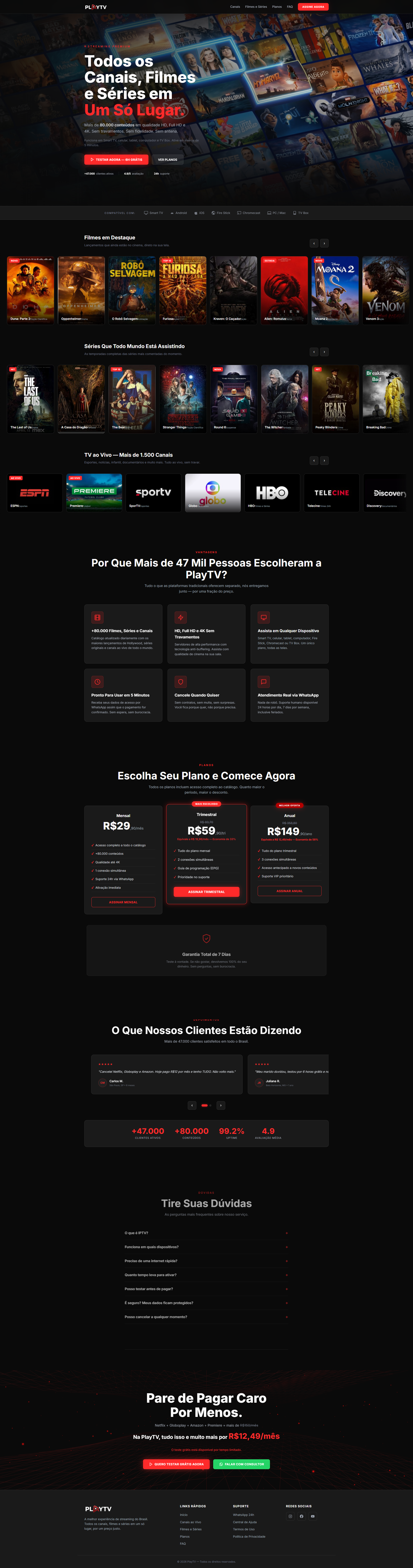 Landing page de conversão IPTV PlayTV