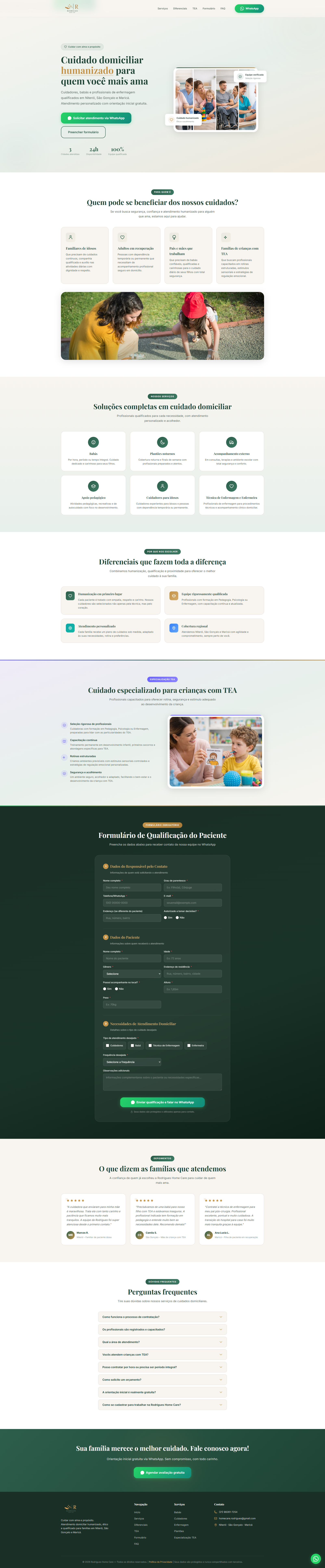 Landing page Rodrigues Homecare cuidado domiciliar