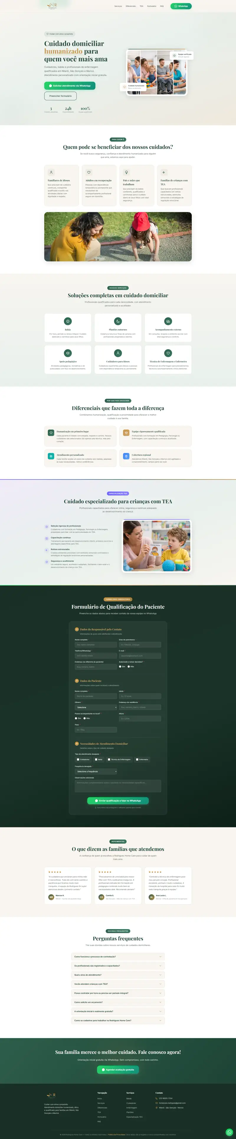 Landing page do Rodrigues Homecare